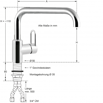 Preview: Knauss armag chrome Einlochbatterie 3/4" - Schweres Modell - Ausladung 300 mm
