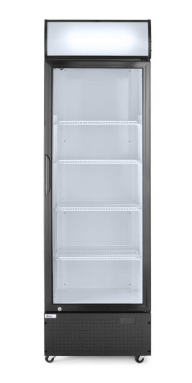Eintüriger Kühlschrank mit hinterer Bar und hinterleuchteter Blende,
