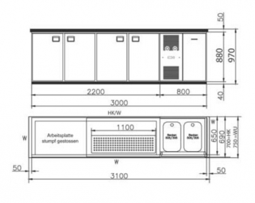 Theke 4 Türig - 2 Becken links oder rechts
