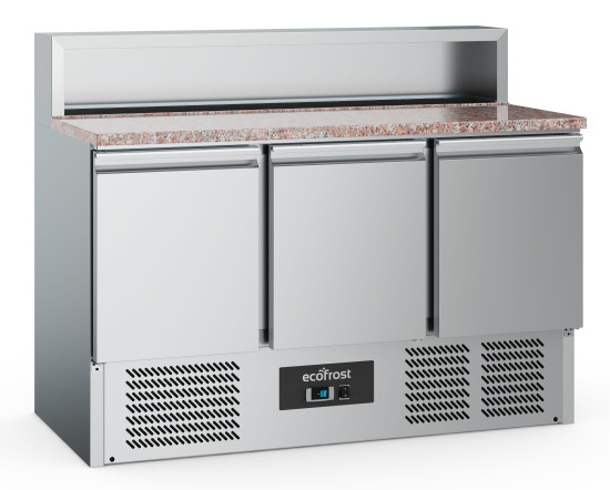 EcoFrost PIZZATISCH 3 Türen | 8x1/6GN Behälter | Temp +2 bis +8 | 1365x700x1075mm