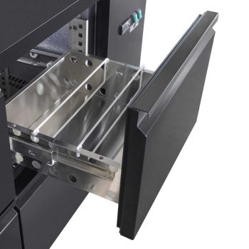 Umluft Barkühltisch Basic schwarz - 4 Schubladen, 280 L von +2° bis +8°C Umluft Barkühltisch Basic schwarz - 4 Schubladen, 280 L von +2° bis +8°C
