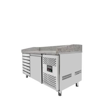 Preview: Pizzakühltisch Eco 175 Liter - BxTxH 1510x800x1000 mm, +2 bis +8°C | 1 Türig + 7 Schubladen