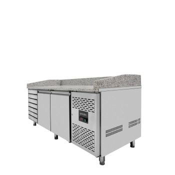 Preview: Pizzakühltisch Eco 580 Liter - BxTxH 2025x800x1000 mm, +2 bis +8°C | 2 Türig + 7 Schubladen