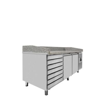 Preview: Pizzakühltisch Eco 580 Liter - BxTxH 2025x800x1000 mm, +2 bis +8°C | 2 Türig + 7 Schubladen