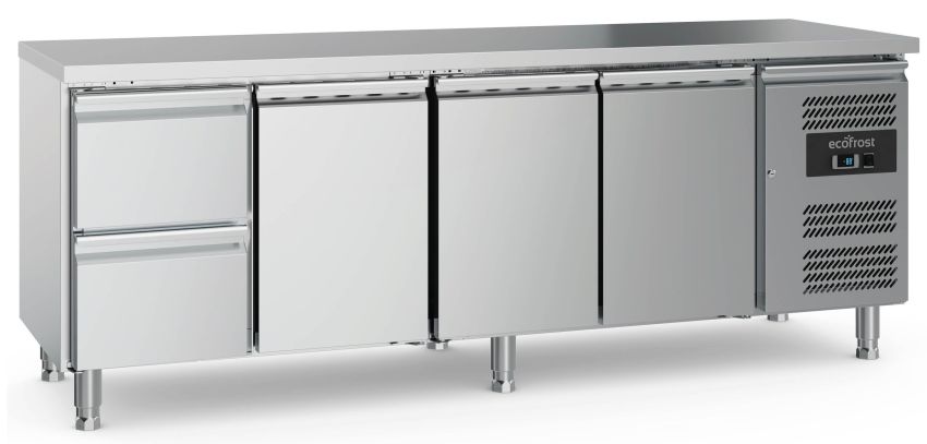 EcoFrost 700 KÜHLTISCH 3 Türen 2 Schubladen | Temp. +2 bis +8°C | 2230x700x850mm