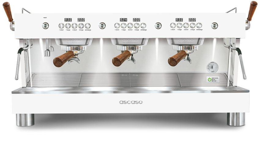 Ascaso Barista T PLUS - 3 Gruppen Siebträger Espressomaschine - Weiß/Holz