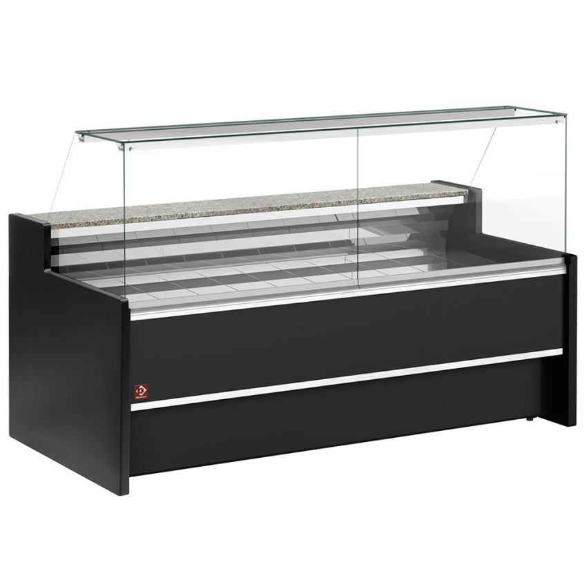 Umluft Verkaufstheke B 2000 x T 980 x H 1275 mm - gekühlt mit Reservefach - SCHWARZ