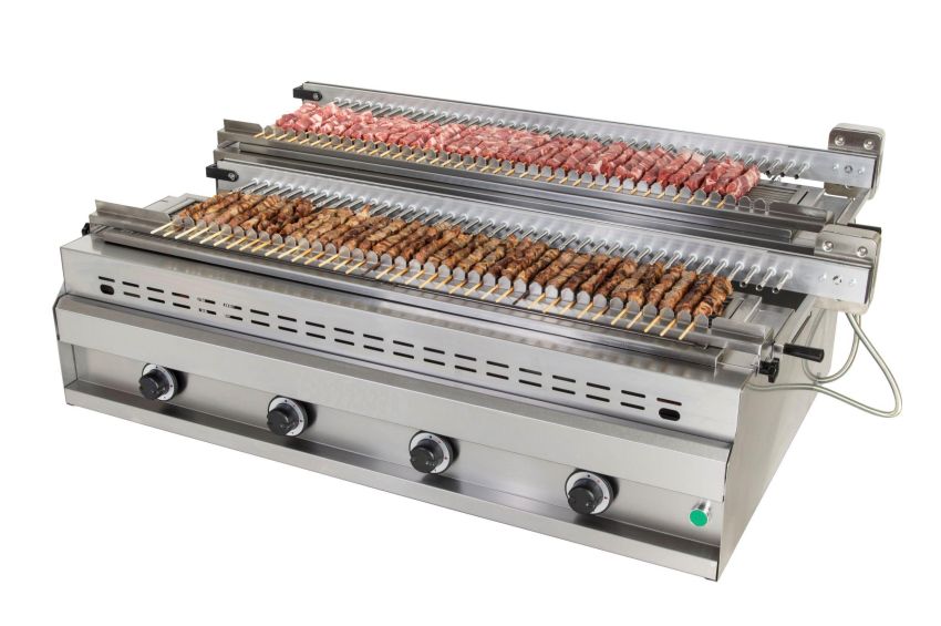 Gas Charcoal - Schaschlik grill mit Dreh Funktion, 77 Spieße Doppel