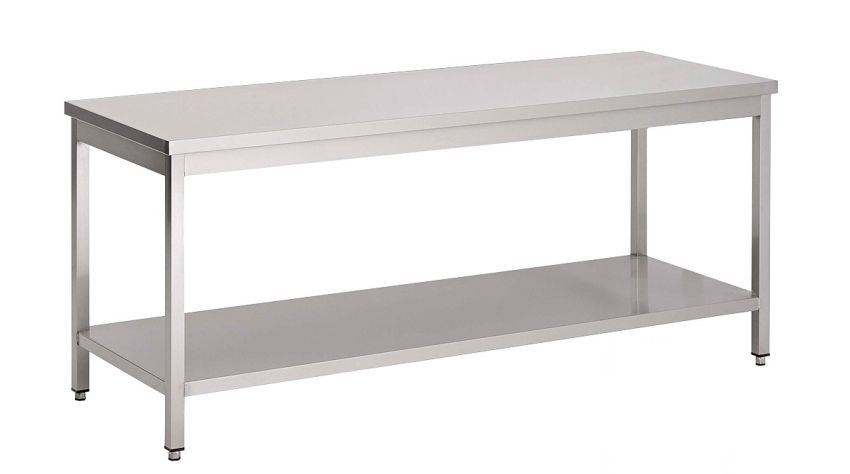 Arbeitstisch Edelstahl mit Grundboden, Bautiefe 600mm