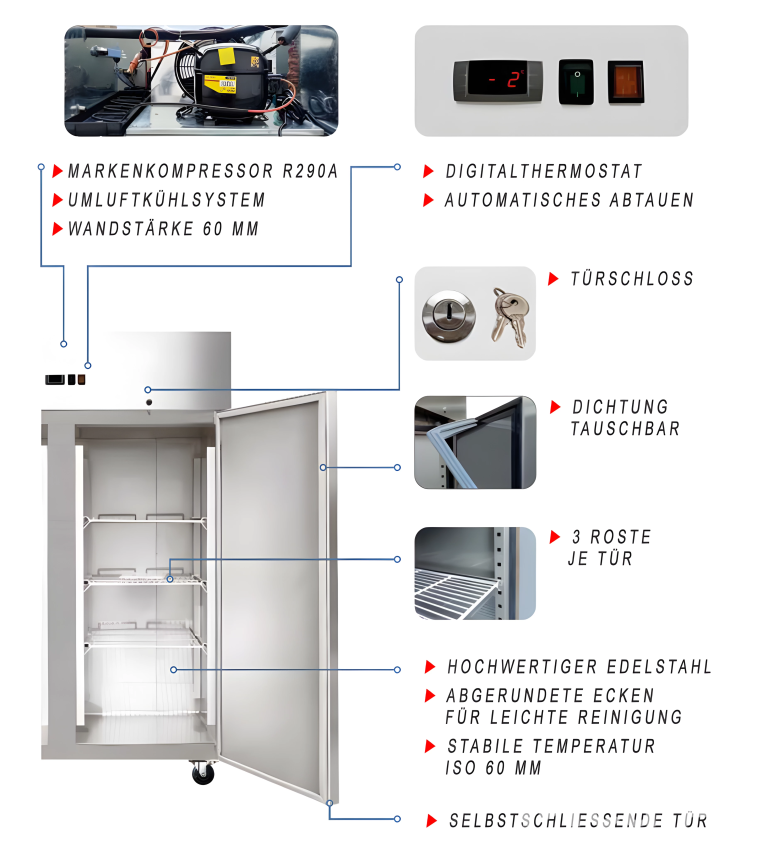 Edelstahl Kühlschrank THL400TN PROFI 500 - Iso 60mm -2° bis +8° C