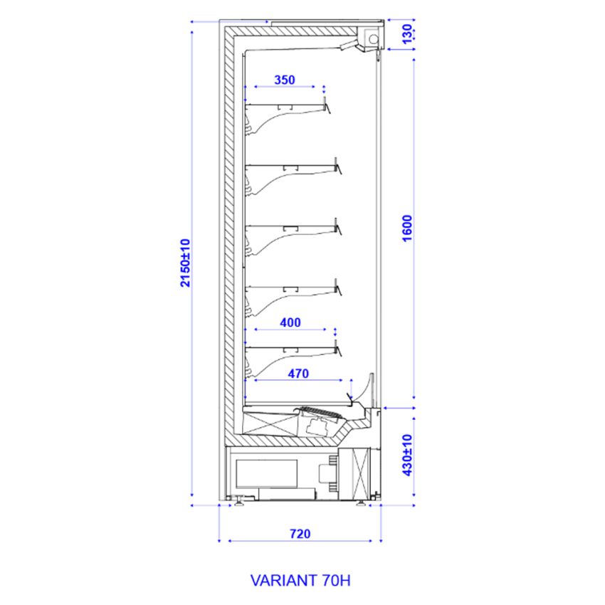 Igloo Wandkühlregal 1670 mit 5 Ebenen - 1670x720xh2150 mm | Temp. +1ºC/+10ºC