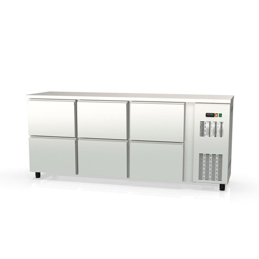 Umluft Barkühltisch PRO Edelstahl - 6 Schubladen, 490 L von 0° bis +7°C Umluft Barkühltisch PRO Edelstahl - 6 Schubladen, 490 L von 0° bis +7°C
