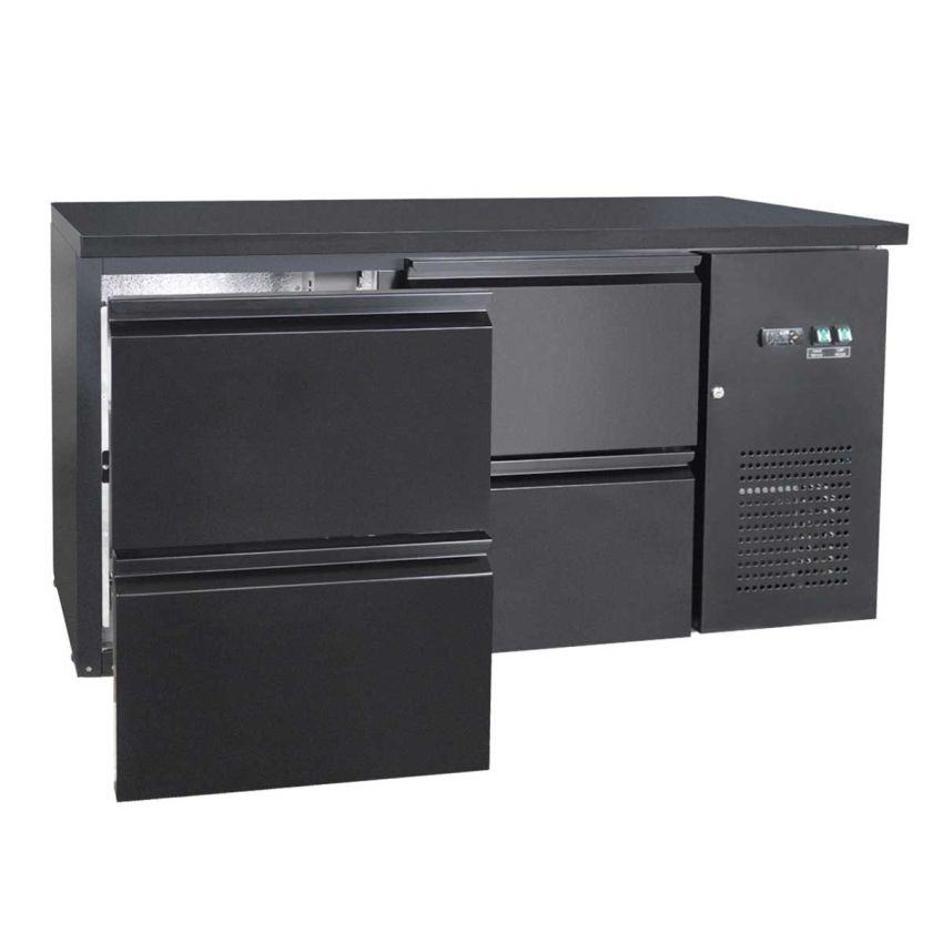 Umluft Barkühltisch Basic schwarz - 4 Schubladen, 280 L von +2° bis +8°C Umluft Barkühltisch Basic schwarz - 4 Schubladen, 280 L von +2° bis +8°C