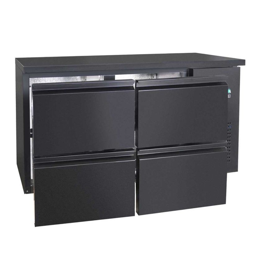 Umluft Barkühltisch Basic schwarz - 4 Schubladen, 280 L von +2° bis +8°C Umluft Barkühltisch Basic schwarz - 4 Schubladen, 280 L von +2° bis +8°C