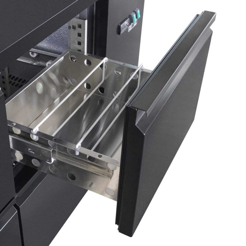 Umluft Barkühltisch Basic schwarz - 6 Schubladen, 425 L von +2° bis +8°C Umluft Barkühltisch Basic schwarz - 6 Schubladen, 425 L von +2° bis +8°C