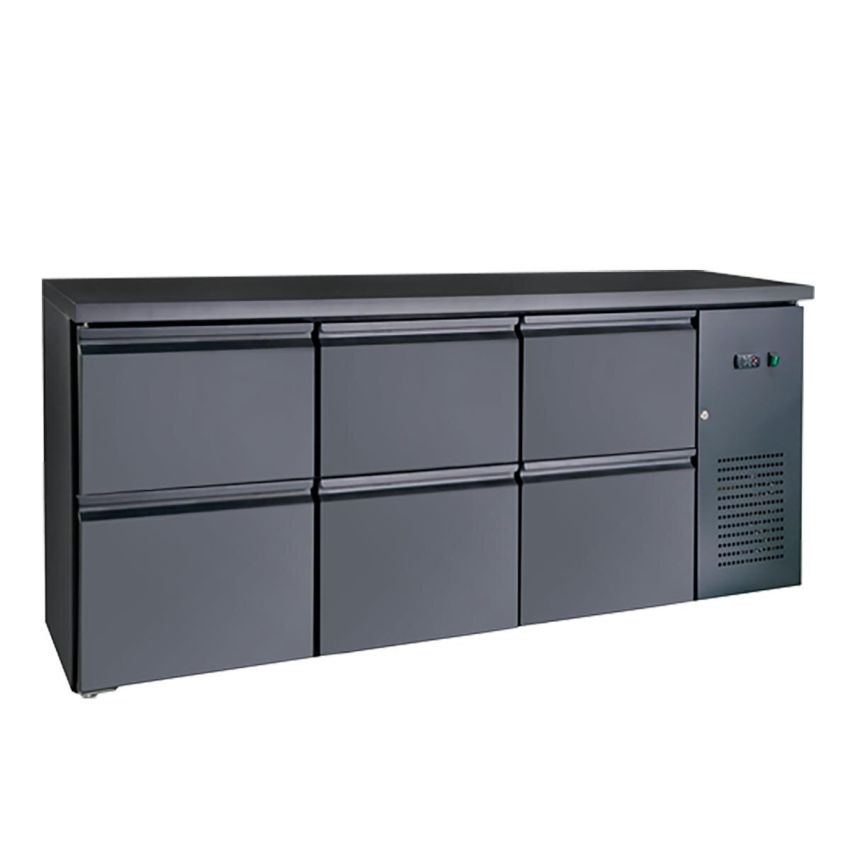 Umluft Barkühltisch Basic schwarz - 6 Schubladen, 425 L von +2° bis +8°C Umluft Barkühltisch Basic schwarz - 6 Schubladen, 425 L von +2° bis +8°C