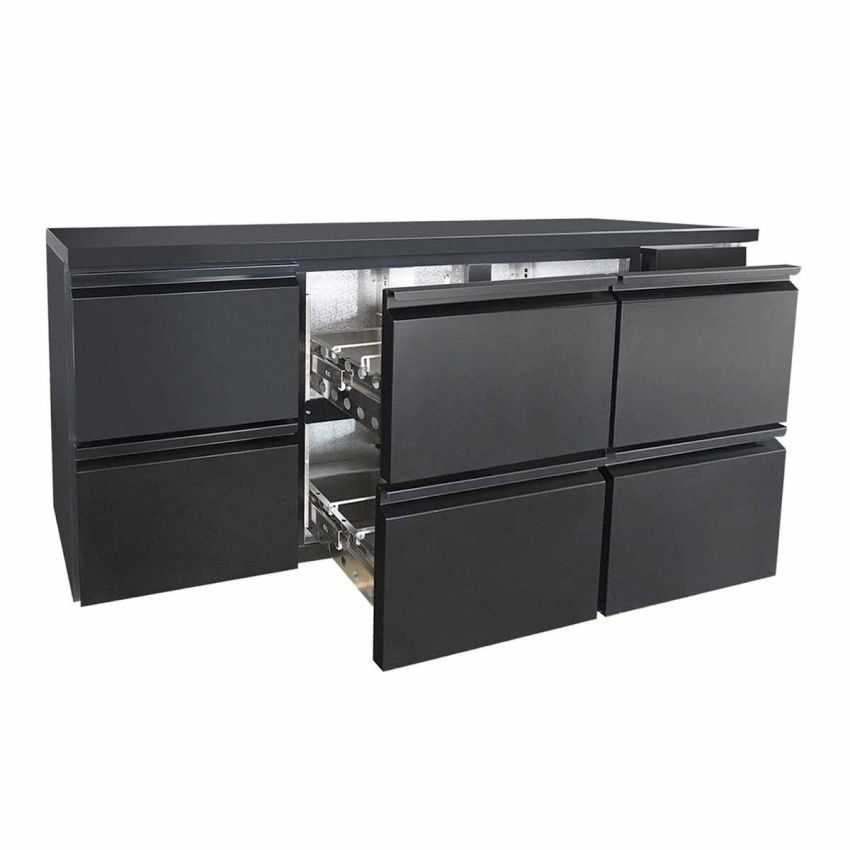 Umluft Barkühltisch Basic schwarz - 6 Schubladen, 425 L von +2° bis +8°C Umluft Barkühltisch Basic schwarz - 6 Schubladen, 425 L von +2° bis +8°C