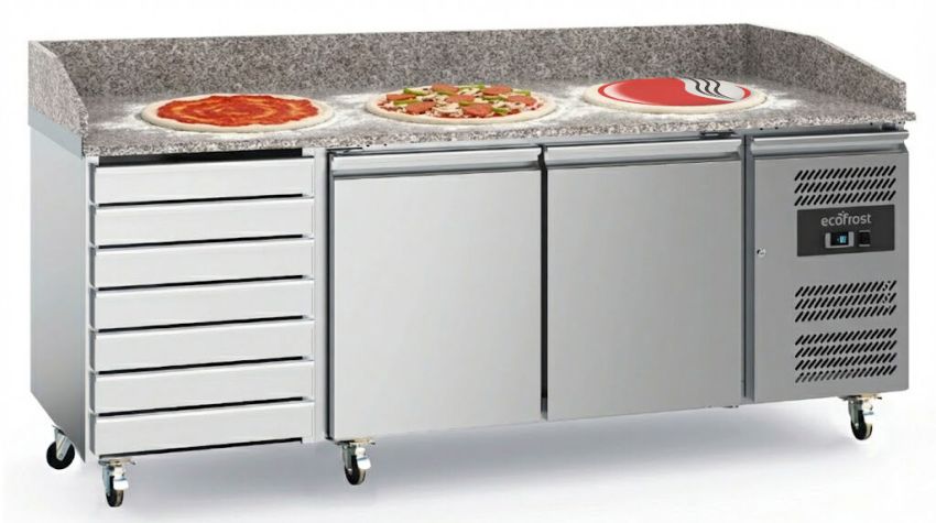 EcoFrost PIZZATISCH 2 Türen 7 Schubladen | Temp. +2 bis +8°C | 2025x800x1000mm