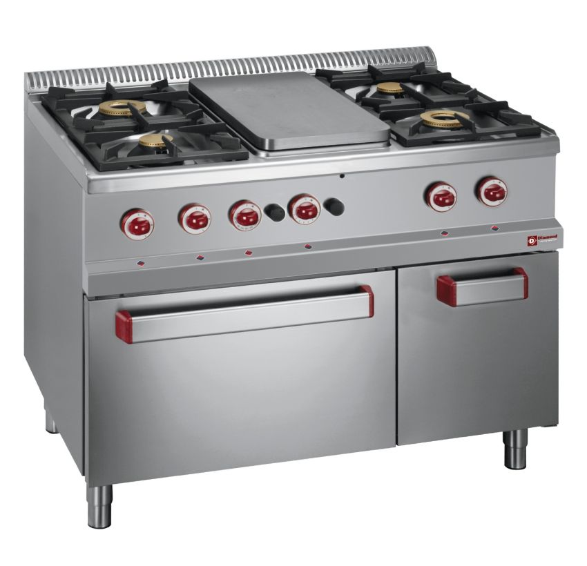 Gasherd "700 Serie" 4 Brenner, Kochplatte, Gasbackofen GN 2/1, Unterbau GN 1/1