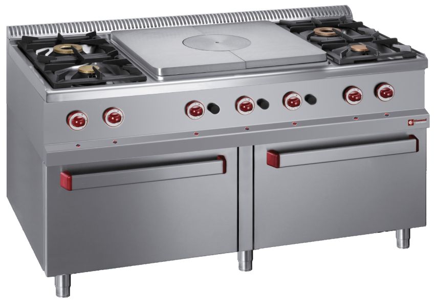 Gasherd "700 Serie" 4 Brenner, Glühplatte auf 2 Gasbackofen GN 2/1